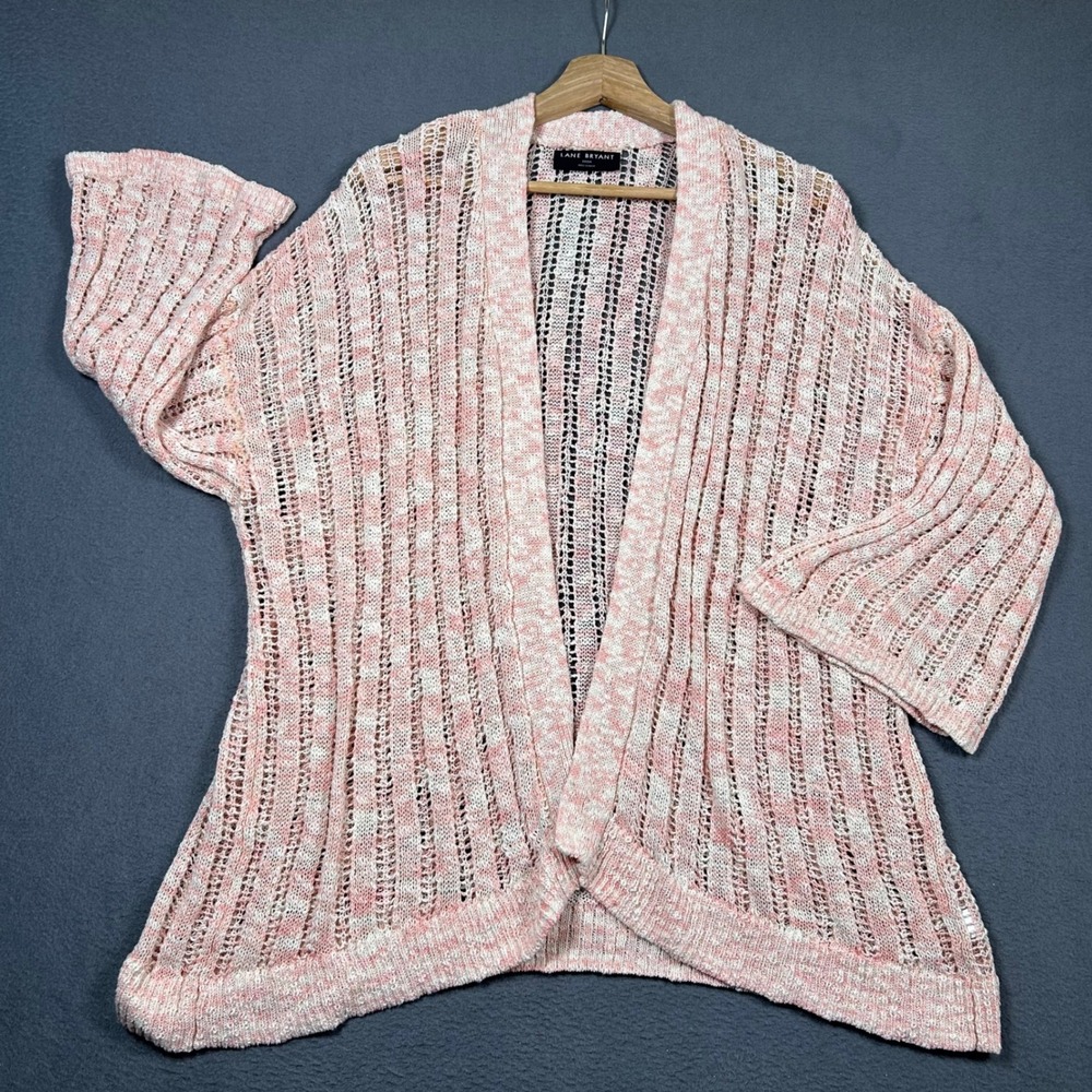 Lane Bryant Cardigan Womens 22/24 Pink Open Knit Marled Lightweight Boho Sweater